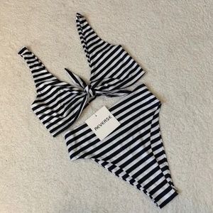 Reverse Striped High Waisted Tie Top Bikini NWT